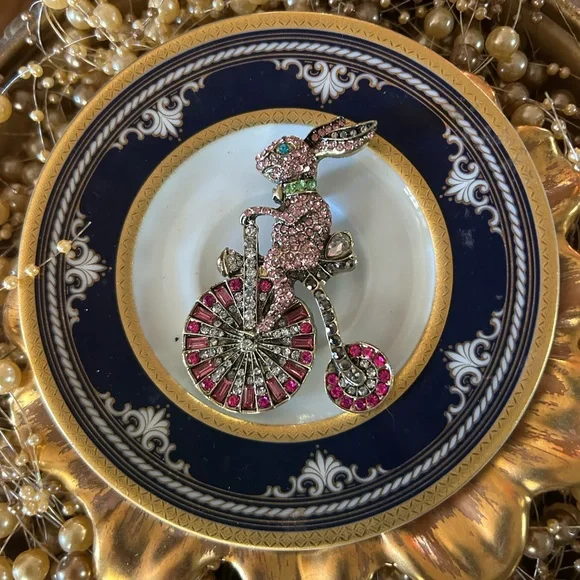 Bunny Riding a Bike Rhinestone Brooch - Picture 4 of 7